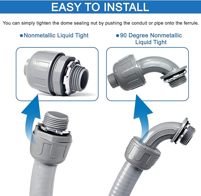 Liquid-Tight Conduit 100 ft and 8 Pieces of Connector Kit,Electrical Conduit 3/4 100ft UL Certification,Flexible Conduit with 5 Straight and 5 90-Degree Conduit Connector Fittings