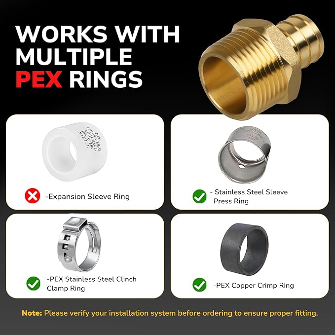 Pex Fittings, 3/4" Male NPT to 3/4" Pex Male Adapter, Heavy-Duty Brass Crimp Fittings for PEX Pipes with Leak-Resistant Construction, NSF & UPC Certified, 4 Pack