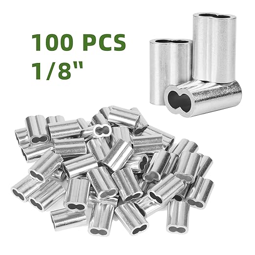 1/8" (100 PCS) Aluminum Wire Rope Sleeves, Crimping Loop Sleeve for 3mm Diameter Cable and Wire Rope, Double Barrel Crimp Sleeves Cable Ferrule for DIY, Fishing, Home & Crafts
