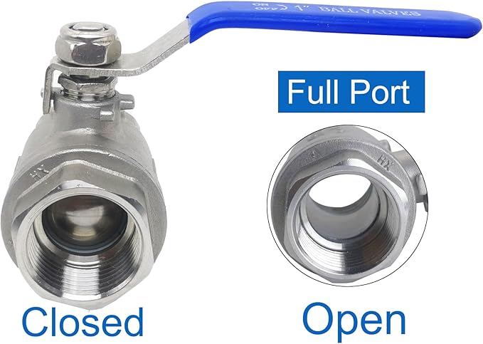 Full Port Ball Valve 1" NPT Heavy Duty Stainless Steel 304 For Water,Oil and Gas with Blue Handles（1000WOG）