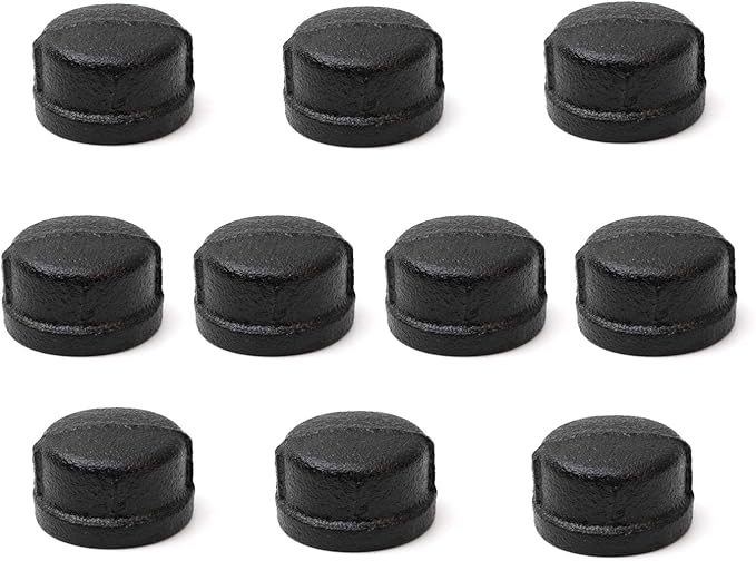 1" Black Pipe Cap, Home TZH 10 Pack Malleable Iron Cast Pipe Caps for Steam-Punk Vintage Shelf Bracket DIY Plumbing Pipe Decor Furniture (10, Black 1 Inch)