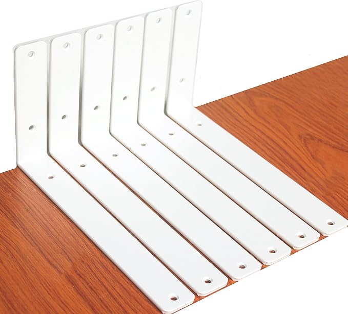 6 Pack - L 11" x H 6" x W1.5, 5mm Thick White L Shelf Bracket, Iron Shelf Brackets, Metal Shelf Brackets, Floating Shelf, Shelf Supports with Screws