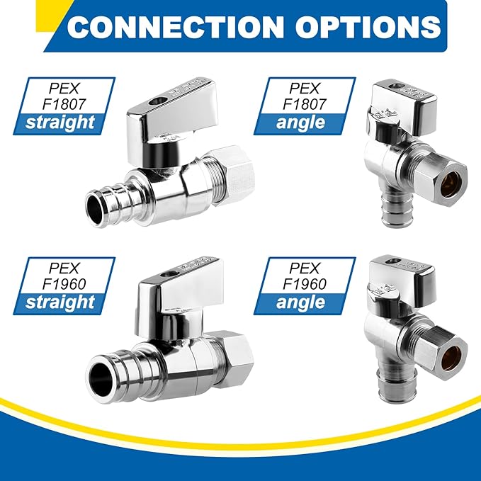 1/4 Turn Straight Stop Valve, 1/2" Crimp Pex F1807 X 3/8" OD Compression For Toilets And Faucets (Pack of 6)