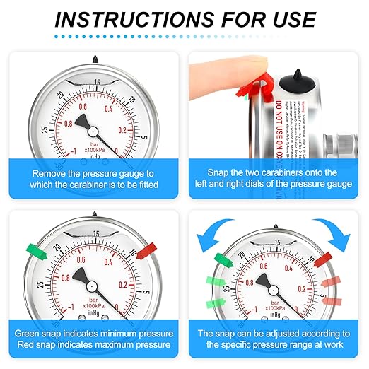 MEANLIN MEASURE -30inHG~0Psi Vacuum Pressure Gauge 316 Stainless Steel Joint 1/4" NPT 2.5" FACE DIAL, Stainless Steel Liquid Filled Pressure Gauge WOG Water Oil Air Back Mount, 2PCS Snaps
