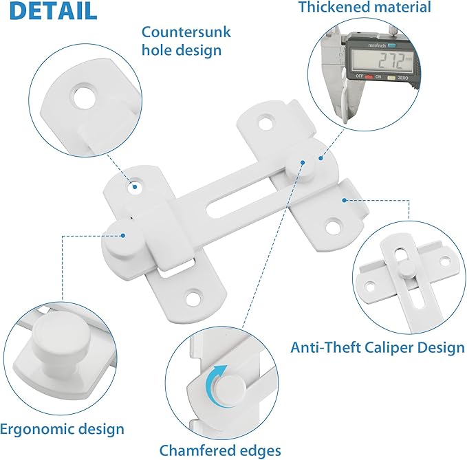 Alise 4 inch Heavy Duty Flip Latch Gate Latches, Safety Door Lock for Barn Wood Fence Sliding French Doors,SUS304 Stainless Steel Gate Hardware White Finish MS9500-W