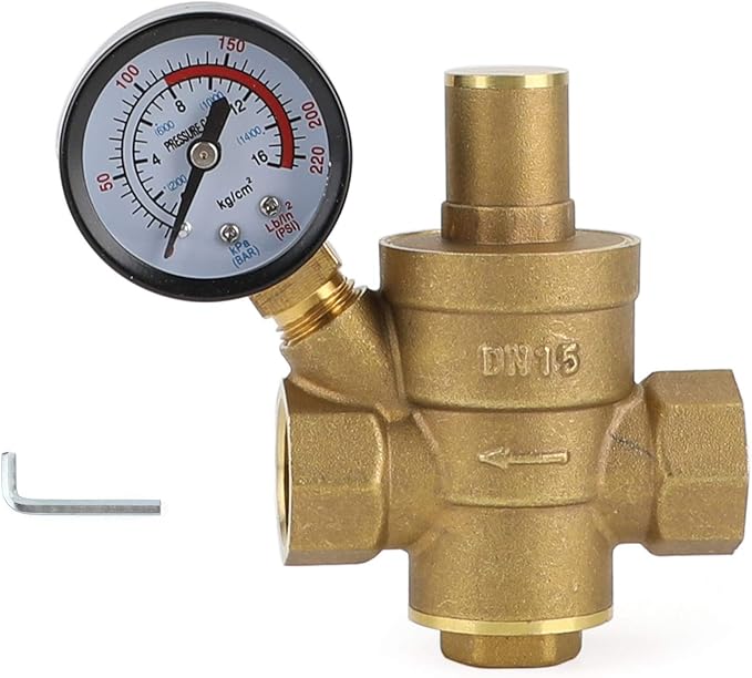Topteng DN15 Brass Adjustable 1/2" Water Pressure Regulator Reducer With Gauge Meter
