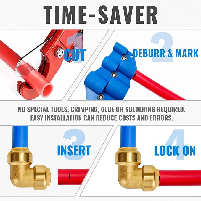SUNGATOR 3/4 Inch 90 Degree Elbow, Push Pex Elbow 3/4 Inch, No Lead Brass Push-to-Connect Plumbing Fittings for PEX Pipe, Copper, CPVC, PE-RT, With 1 Disconnect Clip, Pack of 6