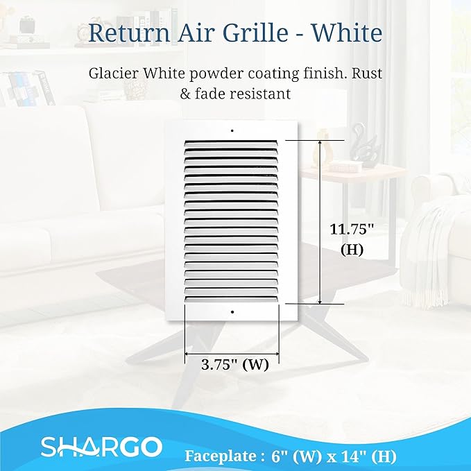 4 x 12 Inch Return Air Vent Cover, Solid Steel HVAC Grille for Wall or Ceiling, White Duct Opening, Durable Return Air Vent Cover, Airflow Ventilation Grille for Home or Office