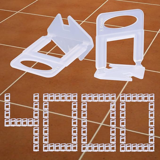 4000 PCS Tile Leveling System Clips 1/8''(3.0mm) 4000-Piece Tiles Leveler Spacers Tool for Professional Ceramic Tile and Stone Installation