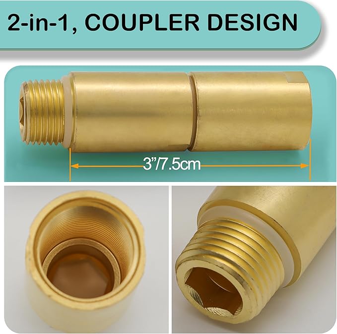 (2 pcs) Upgrade Brass Pipe Plumbing Adapter with Rubber O-ring, 1/2" NPT Male x 1/2" NPT Female Pipe Fitting Coupler, Seamless and Leakproof (2" Length)