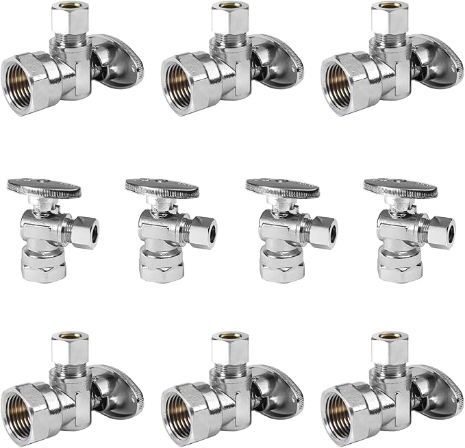 10-PackFoskan 1/4 Turn Shut off Valve,Angle Stop Valve 3/8" OD x 1/2" FIP,Chrome Plated Brass
