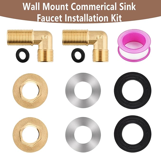 Wall Mount Commercial Faucet Installation kit,Lead-Free 90 dergee backsplash Mount Set for Stainless Steel Commercial Kitchen Prep & Utility Sink, 2 Pack