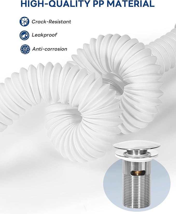 BOTEMY Brushed Bathroom Sink Drain Kit with Flexible Sink Drain Pipe -No Tool Installation,11.8-28.4" Anti-Odor Expandable Sink P-Trap,1.25"-1.5" Pop Up Stopper &Strainer Hair Catcher(with Overflow)
