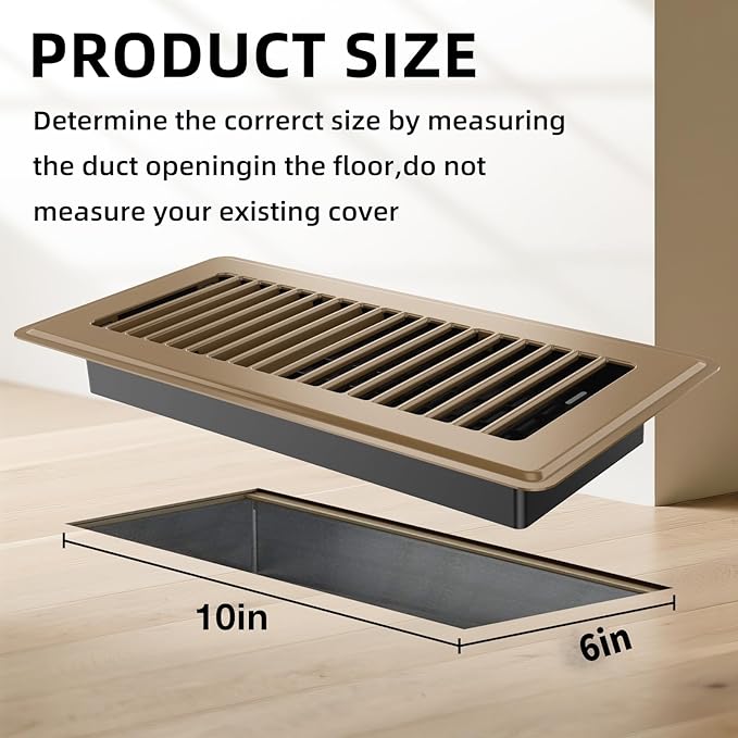 Floor Register 6x10, 6 Pack Floor Vent Covers for Home Floor Heavy Duty Steel Walkable Floor Vents Air Vent Covers 10x6 for Sidewall and Floor
