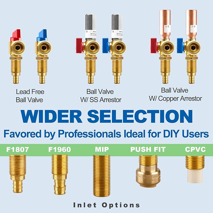Washing Machine OutLet Box With Stainless Steel Water Hammer Arrestor,1/2 Inch Pex Crimp Inlet x 3/4 Inch MHT Outlet, F1807 Center Drain Laudry Box