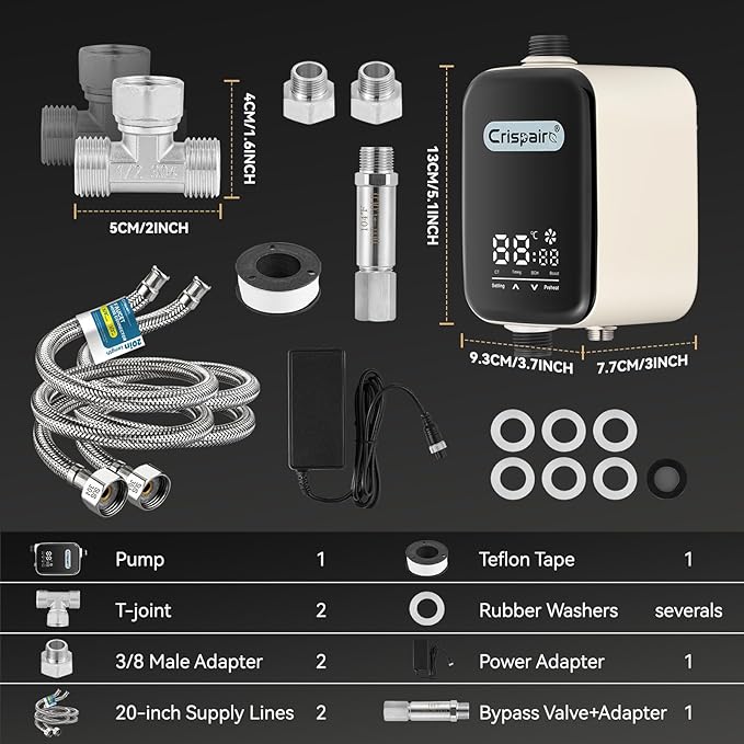 Digital Smart Instant Hot Water Recirculating Pump Kit - Touch Screen Control, Under Sink Installation, 20" PEX Supply Line for Potable Water, Complete All-in-One Plumbing Solution