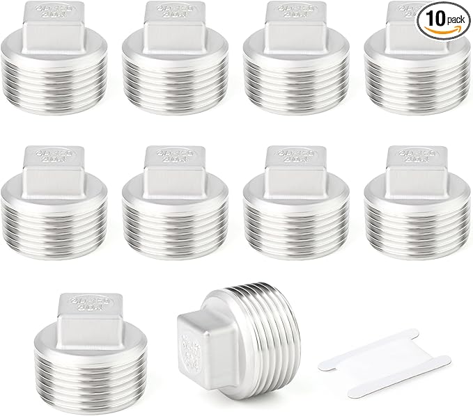 TAISHER 10PCS 304 Stainless Steel Outer Square Thread Socket Pipe Plug Fitting 3/4" NPT Male