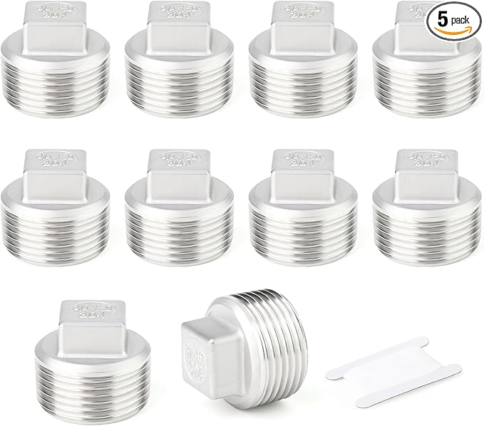 TAISHER 5PCS 304 Stainless Steel Outer Square Thread Socket Pipe Plug Fitting 3/4" NPT Male