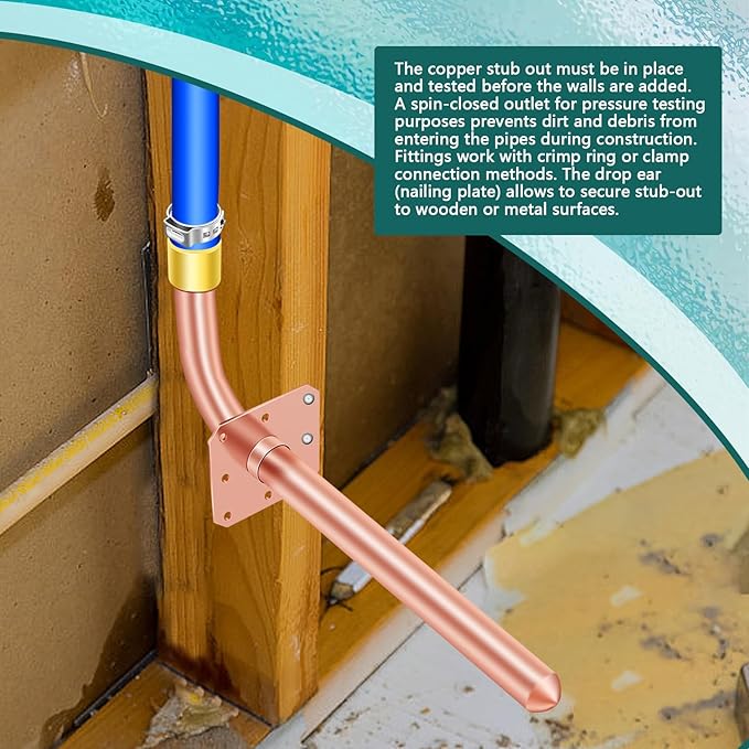 Boltigen 5PCS PEX Expansion, Cooper 1/2" Pex Copper Stub Out With Wall Flange, F1960 (3 1/2" x 6" Length)