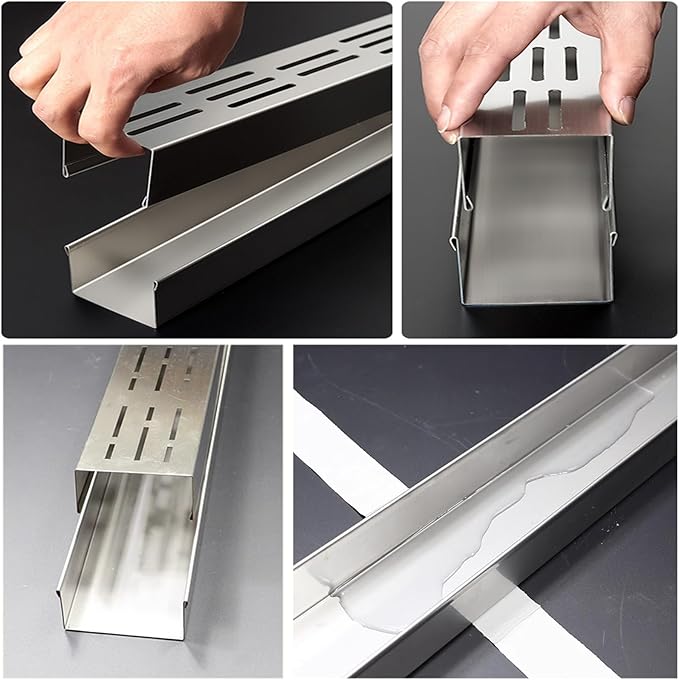 Narrow Channel Drain Grate, 304 Stainless Steel Trench Drain System with Grate, Outdoor Shallow Channel Drainage Kit for Yard, Patio, Driveway Garage (39.4" Lx1.97 Wx1.2 H)