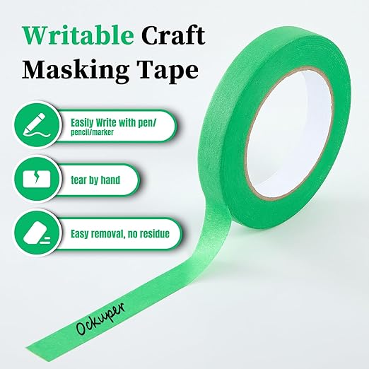 Green Masking Tape,Painters Tape,Green Painters Tape for Automotive paniting,DIY Paper Arts & Crafts, Spraying Drywall Paint, No Residue & Easy to Clean Up,6pcs 0.7in. X 54 Yd Painter's Tape