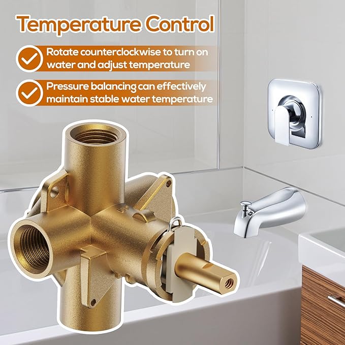 2510 Pressure Balancing Tub and Shower Valve, Compatible with Moen Posi-Temp Trim Kit,1/2-Inch IPS Connections, Four Port,Brass material