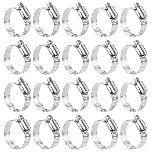 LOKMAN 20 Pack Stainless Steel Hose Clamp Adjustable 7/8'' - 1-1/2'' (21-38mm) Worm Gear Hose Clamp, Metal Fuel Line Pipe Clamp for Plumbing, Automotive And Mechanical Application