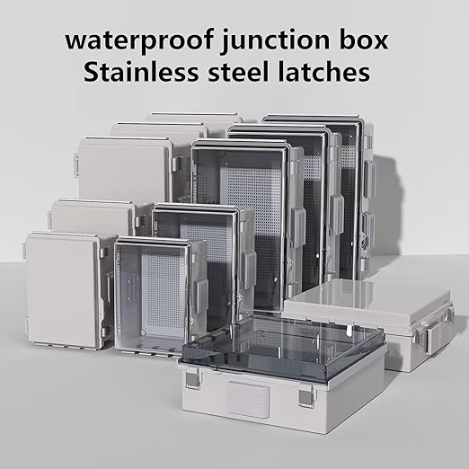 ABS Electrical Junction Box, Ventilated Design, Cable Grommets, IP65 Waterproof Enclosure, Indoor/Outdoor Use with Mounting Panel. (Clear Cover, 15.7"x11.8"x7.1")