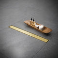 Linear Shower Floor Drain, Brushed Gold 42 Inch 304 Stainless Steel Bathroom Drains Kit, Rectangular Shower Trench Drain with Reversable Tile-in Pattern Drain Cover & Hair Catcher