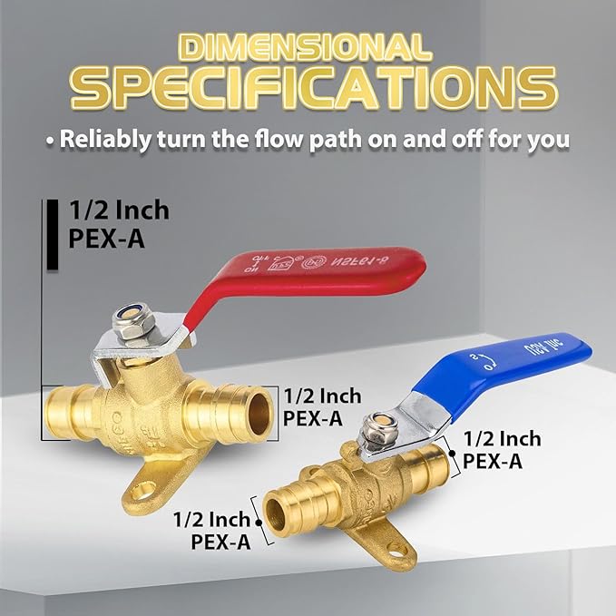 20-Pack Foskan Brass PEX-A Expansion Drop Ear Full Port Ball Valve, 1/2" Shut-off Valve for Hot and Cold Water Distribution(Blue and Red)