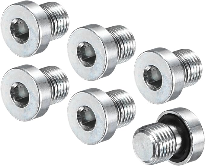 1-Pack M12x1.25mm Inner Hex Head Pipe Fitting Plug, Carbon Steel Sensor Socket Plug with Seal O-Ring for Terminate Pipe Ends/High Pressure Washer, Sealing Screw