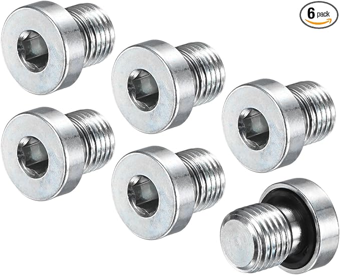 6-Pack M12x1.25mm Inner Hex Head Pipe Fitting Plug, Carbon Steel Sensor Socket Plug with Seal O-Ring for Terminate Pipe Ends/High Pressure Washer, Sealing Screw