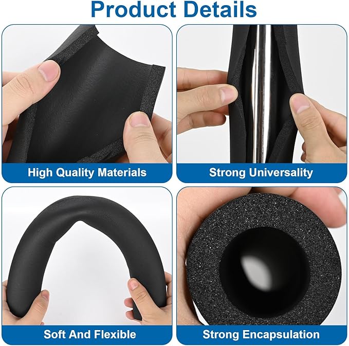 5 Pack Pipe Insulating Foam Tube 1.25 inch by 6 ft Water Pipe Covers with PVC Tape Pre Slit High Density Rubber Pipe Wrap Foam Tubing - Soft and Bendable - Prevent Outdoor Pipe from Freezing in Winter