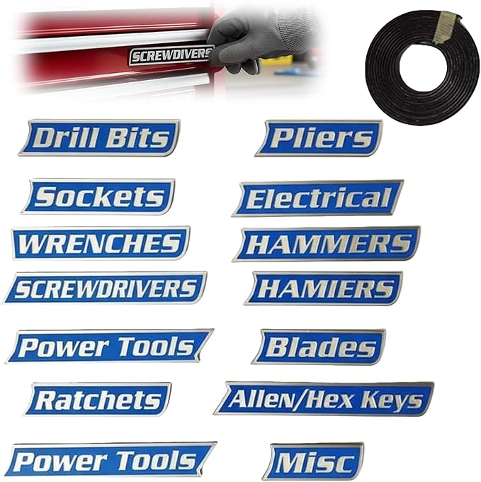 Magnetic Tool Box Labels, 12 Pack of Magnetic Toolbox Labels, Reusable Tags for Steel Toolboxes, Carts, Drawers, and Cabinets,Suitable for Mechanics (Blue)