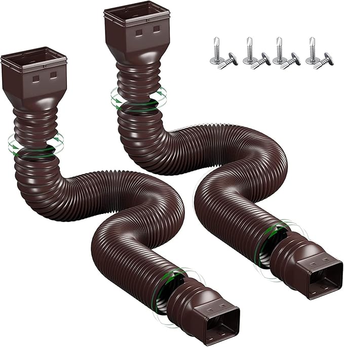 2 Pack Rain Gutter Downspout Extensions,Drain Downspout Extender Diverter, Flexible Downspout Extensions Can Extendable from 21 to 60 Inches (Brown)