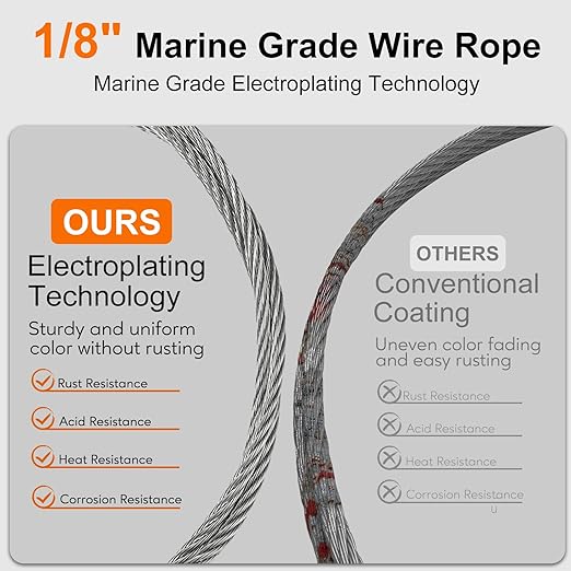 1/8" wire cable, 100ft Wire Rope Metal Cable With Loop Sleeve And Steel Thimble, 7x7 marine stainless steel Strand Core Perfect For Deck Railing System, Outdoor hanging kit, garden fence (SR03)