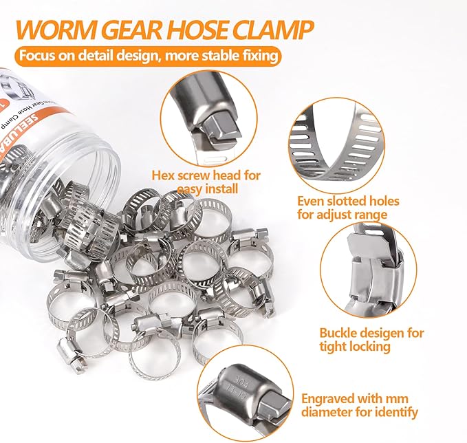 25 Pack Worm Gear Hose Clamp, Adjustable Range from 1/2 Inch to 3/4 Inch (13-19mm) Stainless Steel Fuel Line Hose Clamps, Metal Fuel Line Hose Clamps for Automotive Plumbing And Mechanical Application