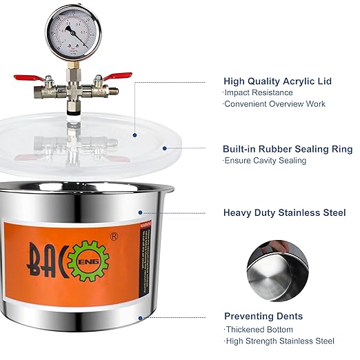 BACOENG 1.5 Gallon Vacuum Chamber, Stainless Steel Degassing Chamber Kit for Resin, Silicone and Epoxies