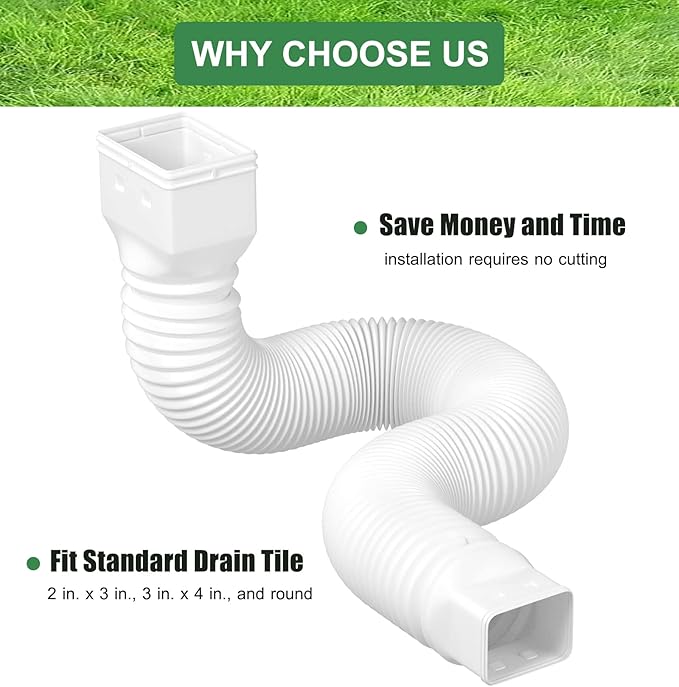 2 Pack Rain Gutter Downspout Extensions Flexible,Drain Downspout Extender Connector 21"-68",Screws for Included,White