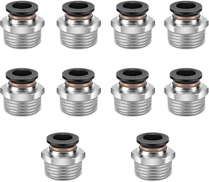 10 Pcs Push-to-Connect Fittings 3/8 Inch Tube OD x 1/2 Inch NPT Thread Pneumatic Male Straight Quick Connect Air line fittings