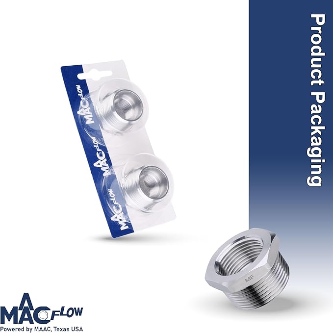 MAACFLOW Stainless Steel 1" Male NPT to 1/2" Female NPT Adapter Reducer Hex Bushing (Thread OD 1.27" - ID 0.72") (pack of 2)