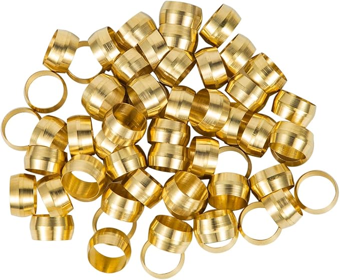 50PCS Tube O 5/16" Brass Compression Sleeves Ferrules,Brass Compression Fitting Assortment Kit (5/16" Tube OD)