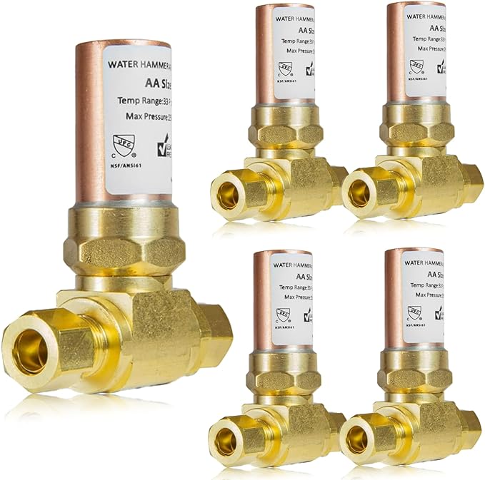 Water Hammer Arrestor,3/8" OD Comp. X 3/8" OD Tee Copper Water Arrestor,for Dishwasher Connection(5PACK,Copper Arrestor)(HAMMER012-5Pack)
