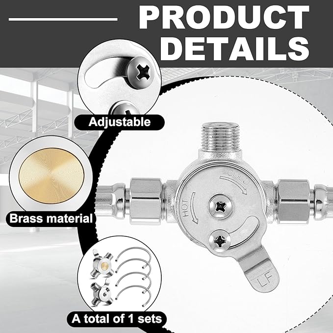 2 Pcs 1/2" Manual Mixing Valve Hot Cold Water Temperature Mixer Thermostatic Mixing Valve for Home and Bathroom Below Deck to Adjust Water Temperature, 4 Braided Faucet Connector Included