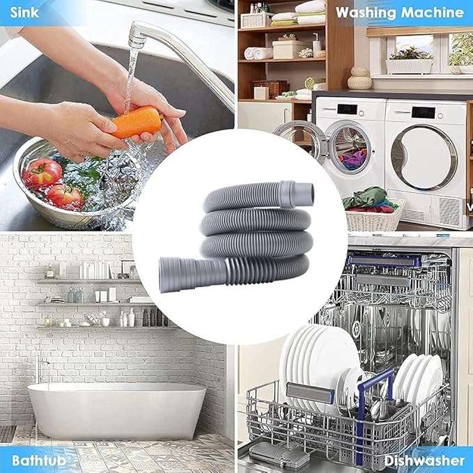 16.4ft Washing Machine Drain Hose, Universal Drain Hose Extension Kit for Washer, Dishwasher, Flexible Discharge Hose for LG/ GE/ Samsung, Fit up to 1-1/2 Inch Drain Outlets (16.4)