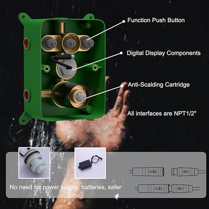 Oil Rubbed Bronze Shower System Digital Display Shower Faucet Set with Wall Mounted Full Body Shower Head(12 inch + 8 inch), Handheld Shower