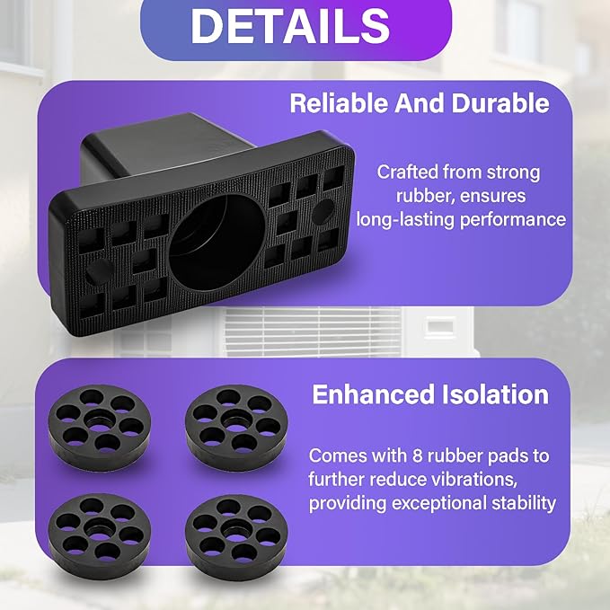 8 Pack Rubber Vibration Isolator Mounting Bracket, Anti Vibration Shock Absorbing Pads for Outdoor Mini Split Air Conditioner Condenser, Ground Stand for AC Units