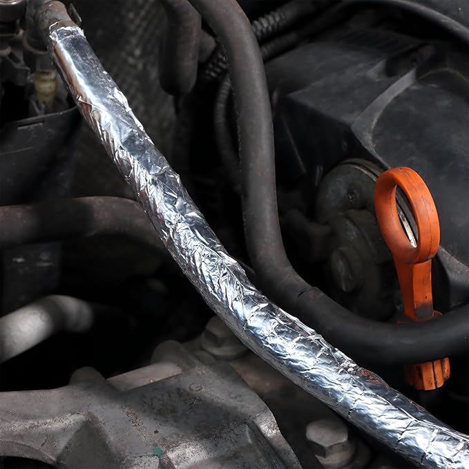 CARDI Aluminized Heat Shield Sleeving Self Wraped Wire Fuel Line Cables Hoses Heat Wrap Length 39" I.D. 5/8" For Heat Resistant Automotive UP TO 400℉
