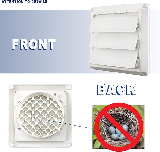 [2 PACKS]4 Inch White Plastic Louvered Outdoor Vent Cover With Stainless Steel Grille Screen, Exhaust Vent cover Widely Used for Dryers and Houses Wall to Keep Rain, Snow, Wind or Birds by AMI PARTS