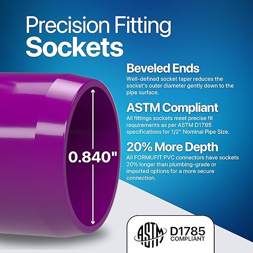 FORMUFIT 1/2” 3-Way Elbow Furniture Grade PVC Fitting in Purple, Made in USA, UV-Resistant, Impact-Proof, 0.840” Actual Socket Diameter (Pack of 10)
